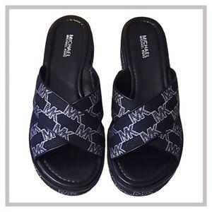 Michael Kors Indira Wedge Sandal MET MK Outline JQD Black Silver